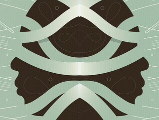 abstract ribbons flowing over a head with two faces
