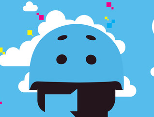 illustration of man wearing bike helmet in the clouds
