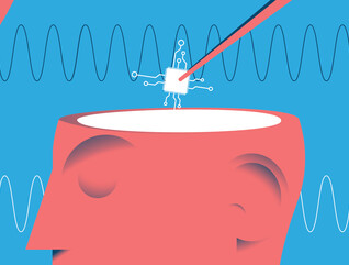 illustration of computer chip being put inside head with waves