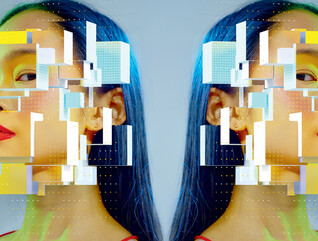 abstract image of woman with pixelated face