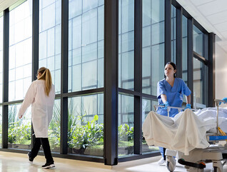 Health workers in a modern hospital