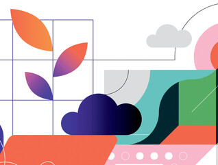 colorful abstract illustration of person on computer