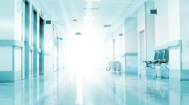 Rays of light in the corridor of the hospital.