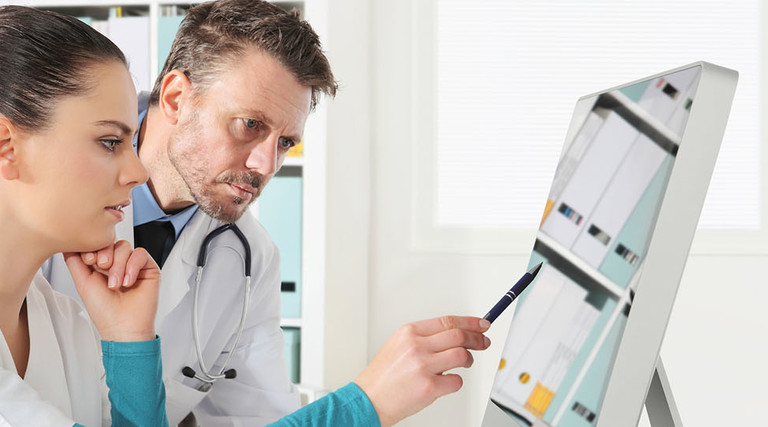 Doctors use the computer, concept of medical consulting