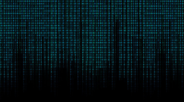glowing blue binary code matrix background wide banner