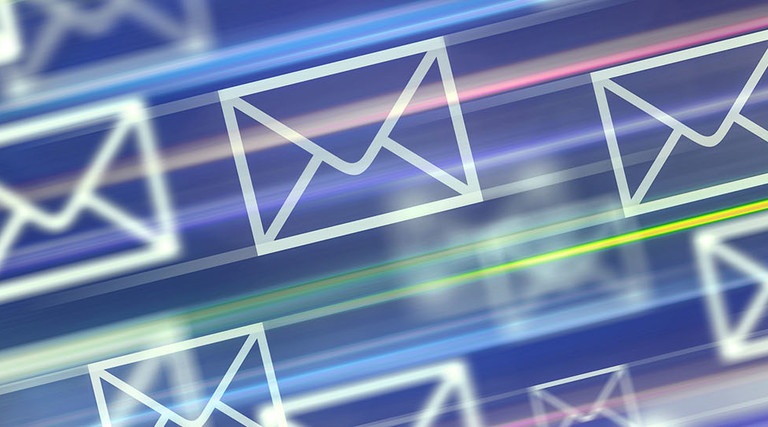 Abstract futuristic blurred background with envelope symbols (fast mail and modern communication concept)