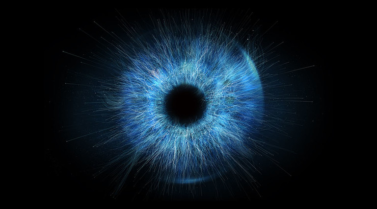 abstract blue eye on black background