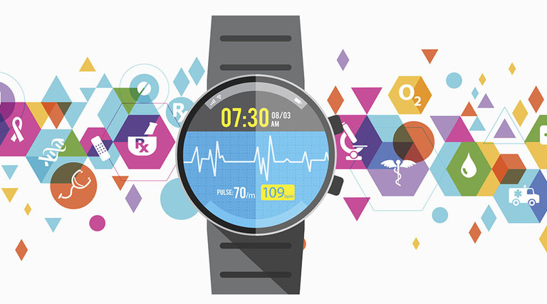 Healthcare wearable design, watch with colorful elements