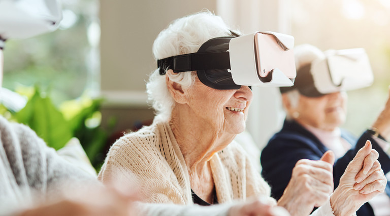 Seniors using VR headsets