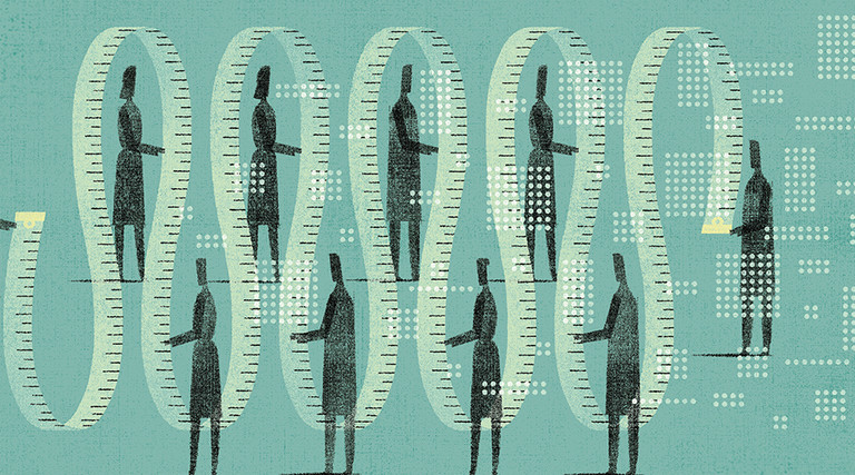 Illustration of several people holding a tape measure