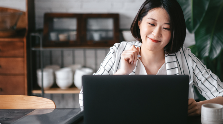 woman works from home