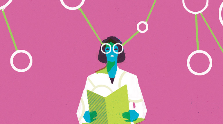 illustration of women with different line branches and bubbles