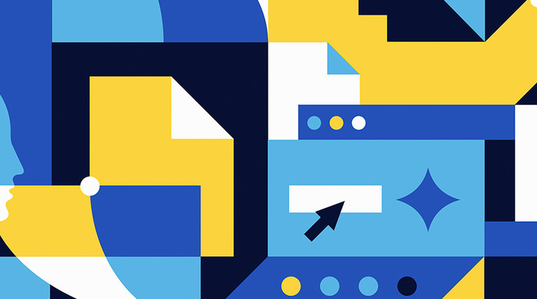 abstract shapes in blue and yellow