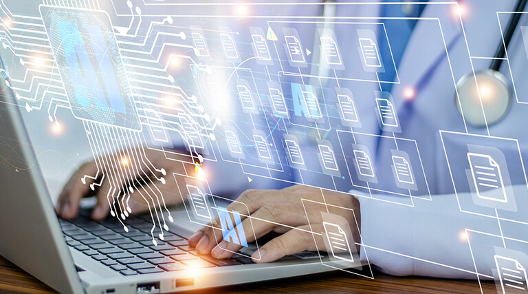 Doctor using AI document management concept