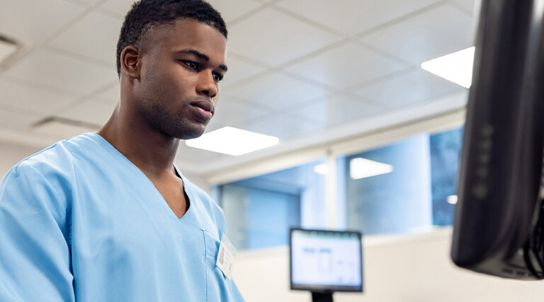 Healthcare worker using the computer
