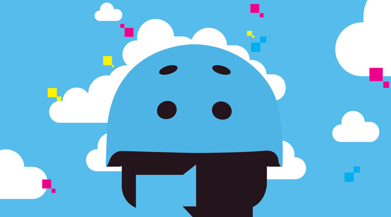 illustration of man wearing bike helmet in the clouds