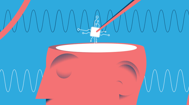 illustration of computer chip being put inside head with waves