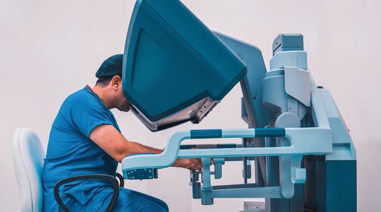doctor performs telerobotic surgery