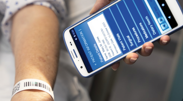 zebra phone scans barcode on patient's wrist
