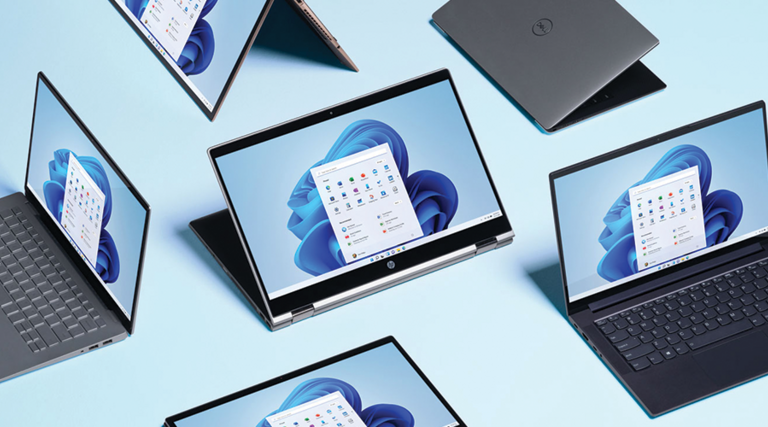Several laptops with Windows 11 branding