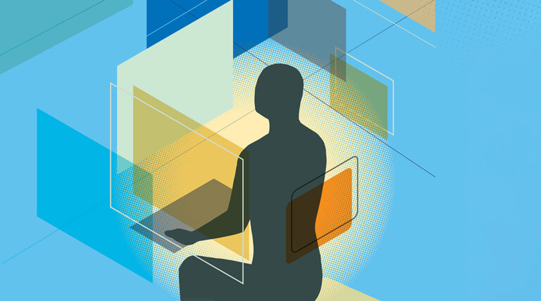 illustration of person surrounded by screens