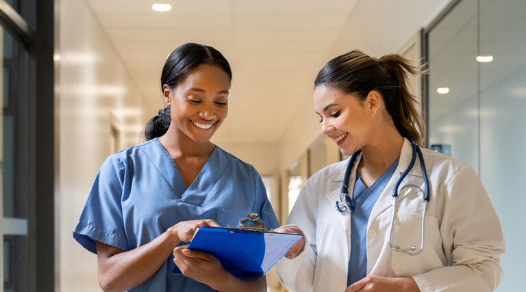 Nurse and doctor coordinating