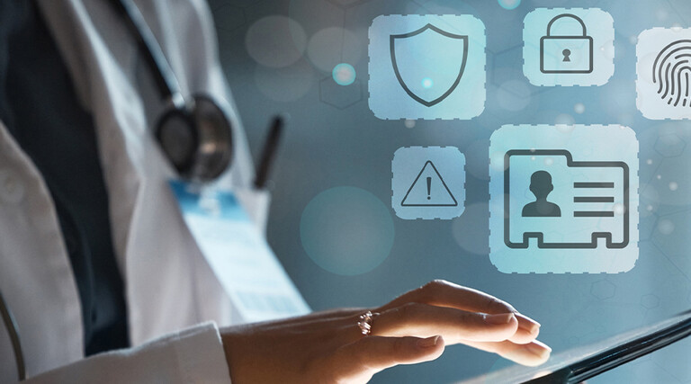 Doctor using secure tablet
