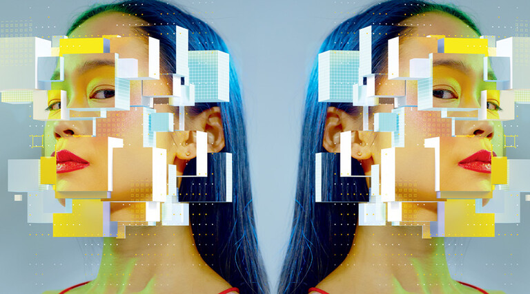 abstract image of woman with pixelated face