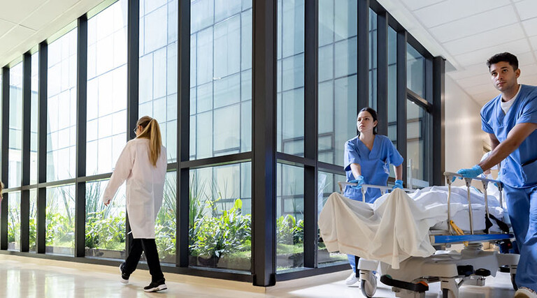 Health workers in a modern hospital