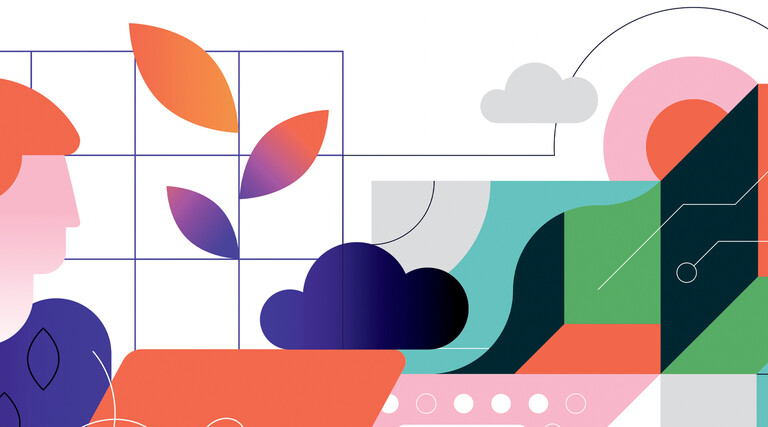 colorful abstract illustration of person on computer