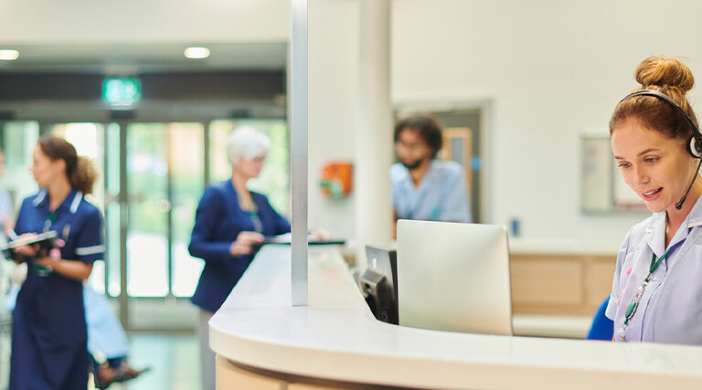 Nurse using computer