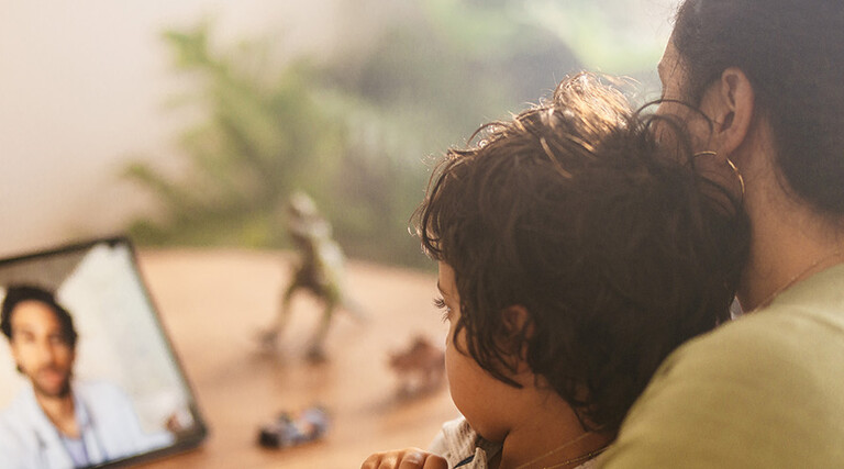 mom and child on telehealth call