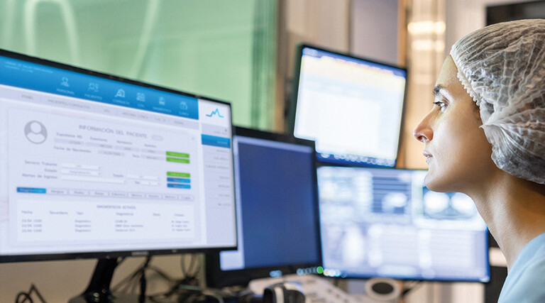 nurse inputting data