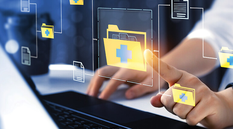 doctor signing into computer folders