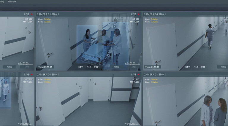 image of six camera feeds shown in security program