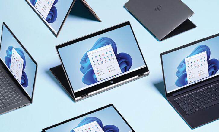 Several laptops with Windows 11 branding