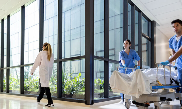 Health workers in a modern hospital
