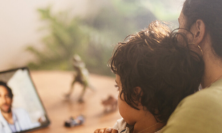 mom and child on telehealth call