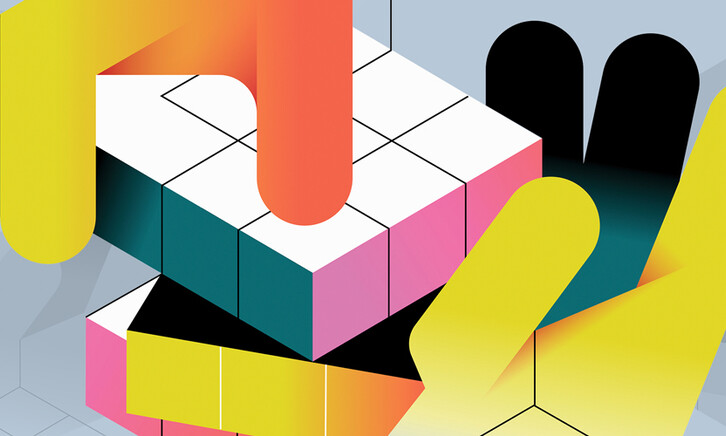 illustration of hands moving a rubix cube