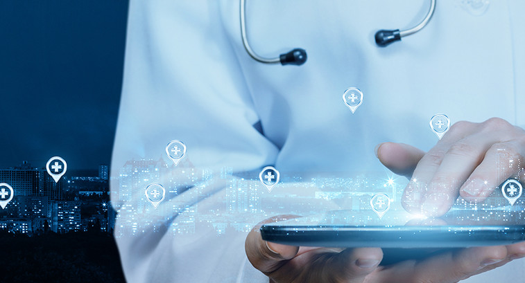 Doctor working at the medical network on the tablet