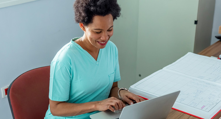 Doctor using computer in hospital