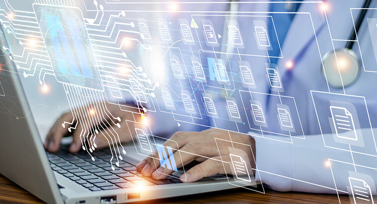 Doctor using AI document management concept
