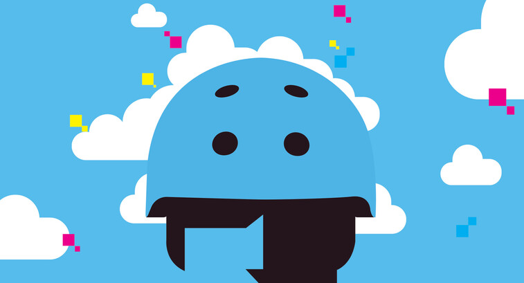 illustration of man wearing bike helmet in the clouds