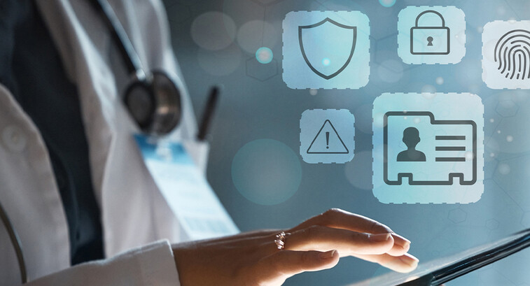 Doctor using secure tablet