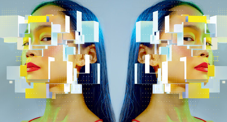 abstract image of woman with pixelated face