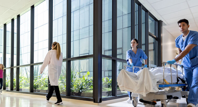 Health workers in a modern hospital