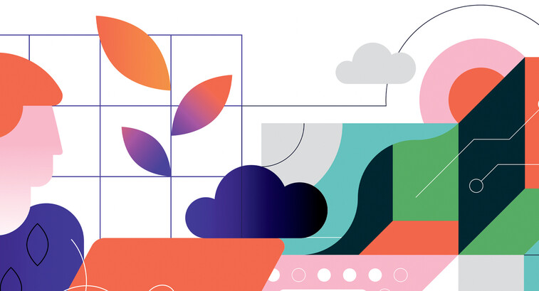 colorful abstract illustration of person on computer