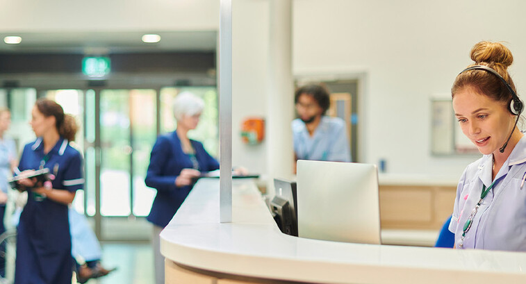 Nurse using computer