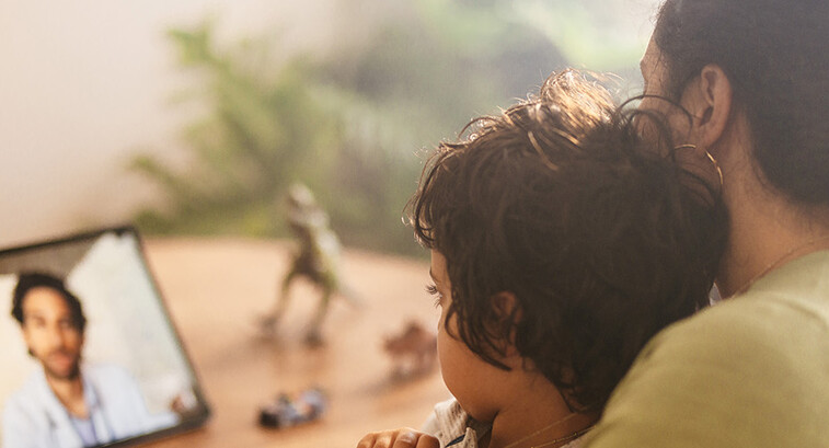 mom and child on telehealth call