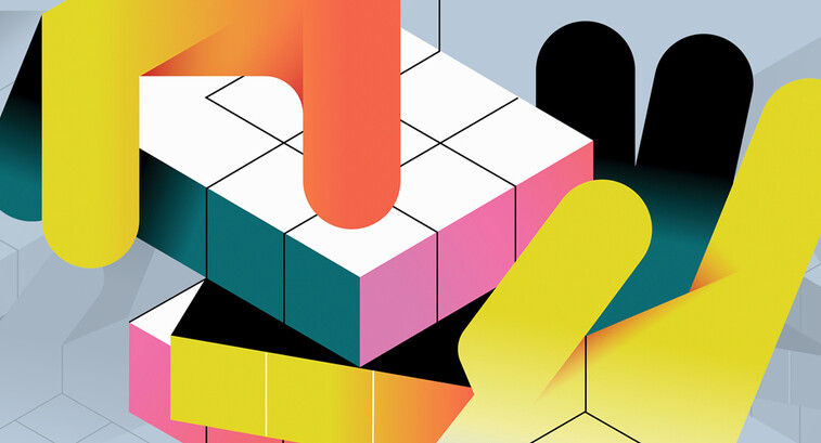 illustration of hands moving a rubix cube